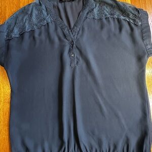 The Limited Navy/Gray Blouse with Lace‎ Accents